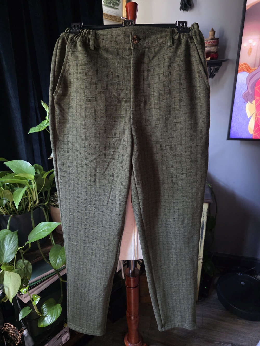 Willow Olive Green Plaid Pants Size S